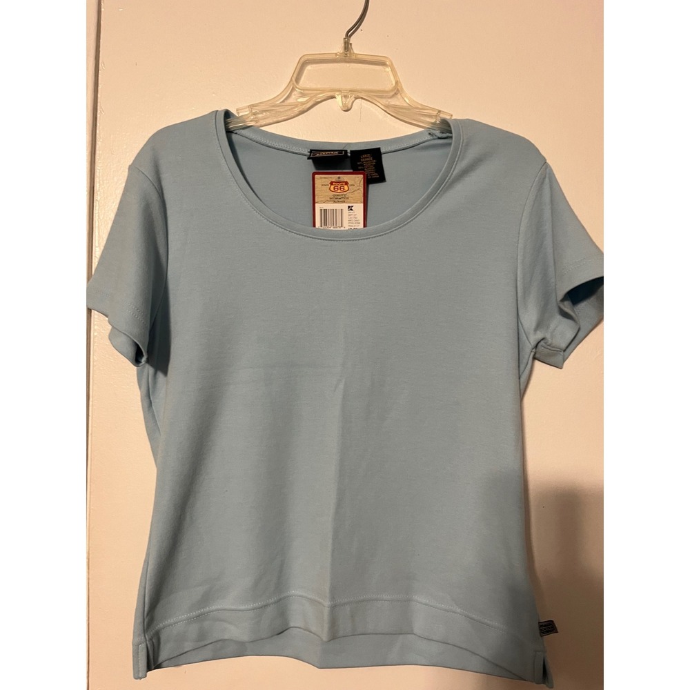 Vintage Route 66 Baby Blue‎ Scoop Neck Stretch T-Shirt NWT Kmart Deadstock Large